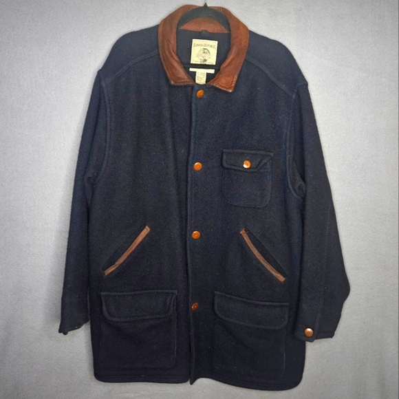 Vintage Banana Republic Men's Large Coat Mohair Wool Blend Leather 1990s USA - Picture 1 of 16